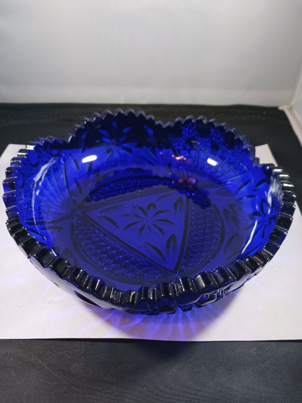 Vintage Cobalt Blue Dalzell Viking Oval Candy Trinket Dish Bowl Star Pattern